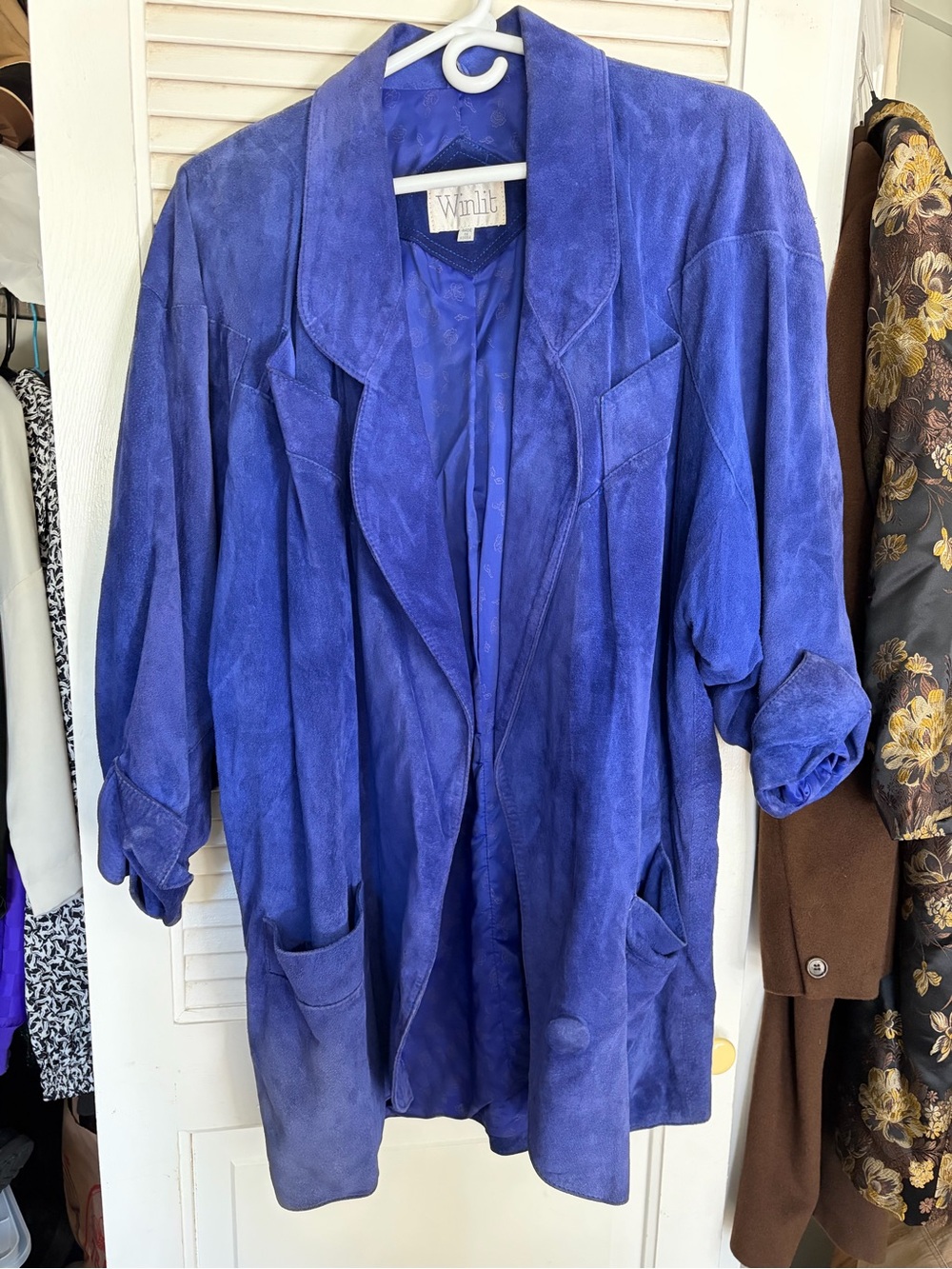 Vintage WHIT Oversized Suede Jacket Coat in Royal Blue